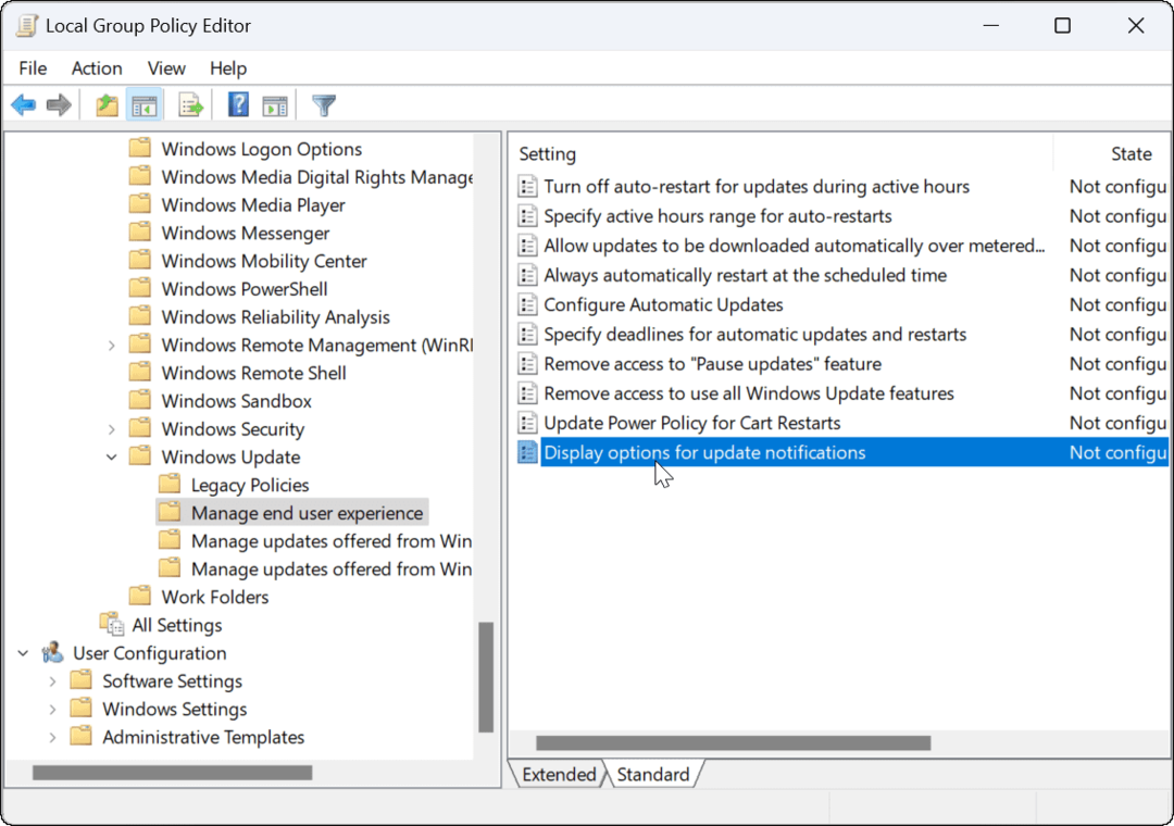 Atspējojiet atjaunināšanas paziņojumus operētājsistēmā Windows 11