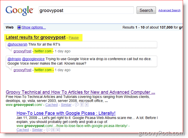 GroovyPost un Google reāllaika meklēšana