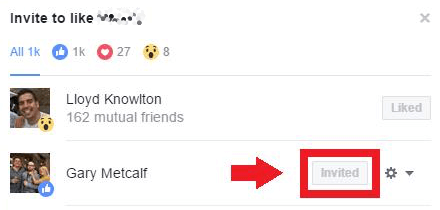 Noklikšķiniet uz pogas Uzaicināt, lai uzaicinātu Facebook lietotājus atzīmēt jūsu lapu ar Patīk.