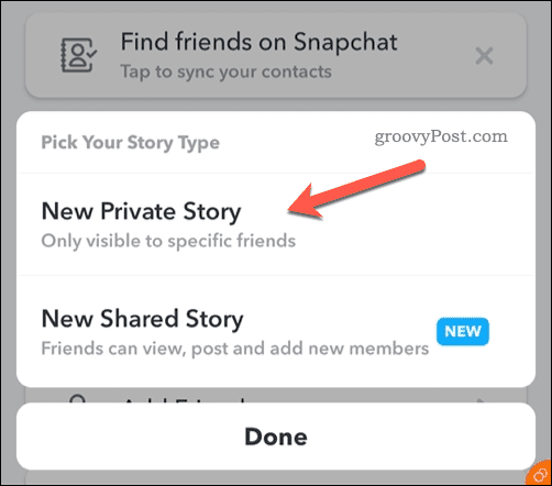Izveidojiet jaunu Snapchat privāto stāstu