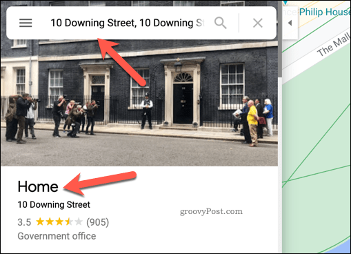 Mājas adreses piemērs pakalpojumā Google Maps