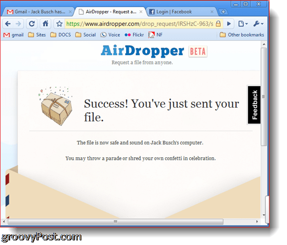 Nosūtīts Dropbox Airdropper fotoattēla ekrānuzņēmuma veiksmes fails