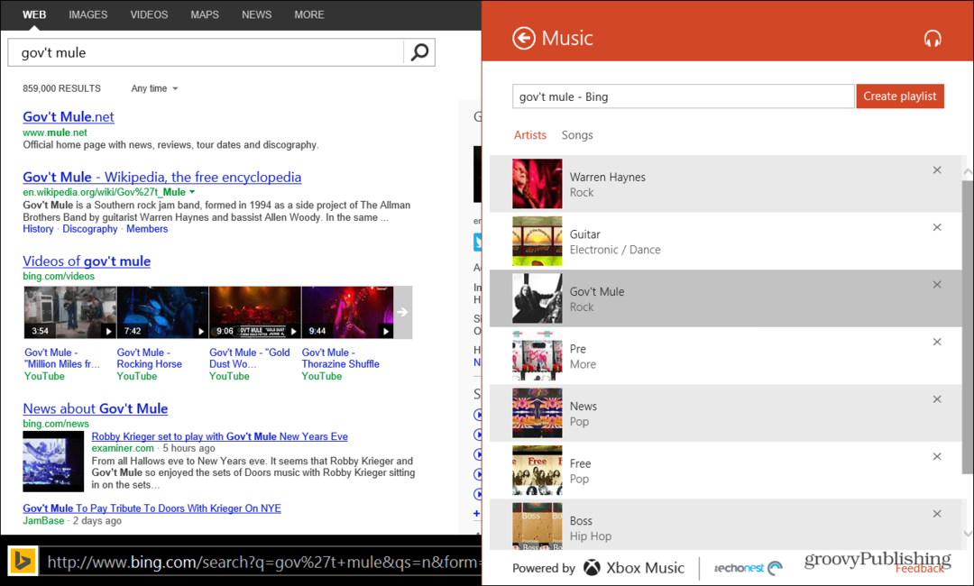 Izmantojiet Bing, lai izveidotu operētājsistēmas Windows 8.1 Xbox mūzikas atskaņošanas sarakstus