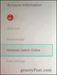Informācija par Nintendo Switch kontu