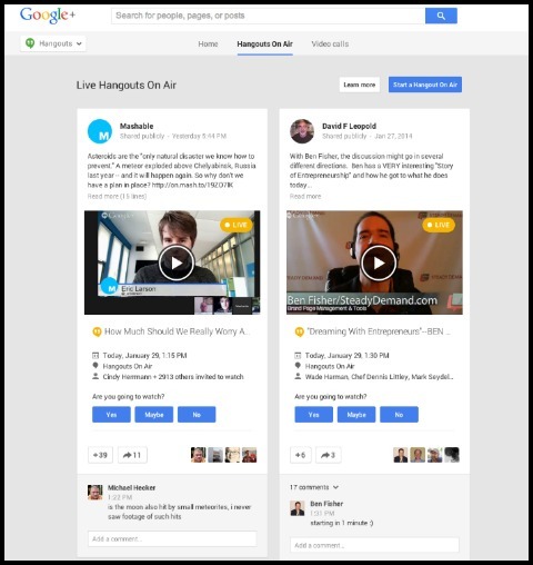 google + Hangouts on air cilne