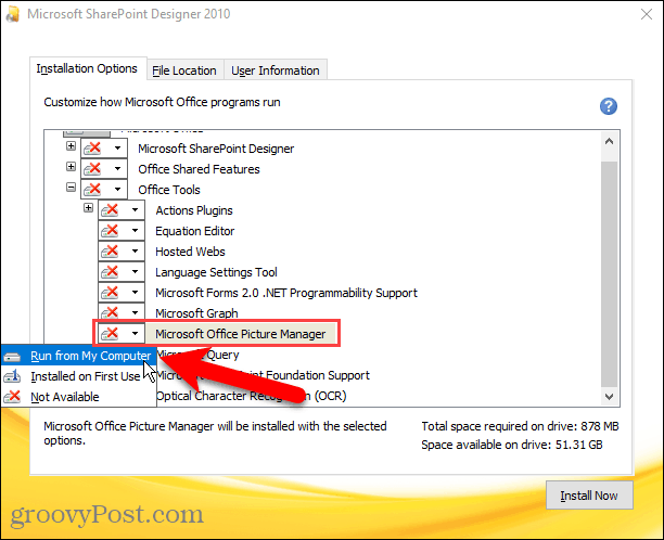 Instalējiet Sharepoint Designer Microsoft Office Picture Manager pārvaldībā no mana datora