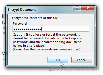 Aizsargājiet ar paroli un šifrējiet Office 2013 dokumentus: ierakstiet paroli