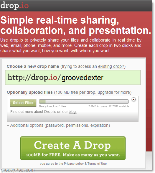 kā reģistrēties bezmaksas sadarbībai tiešsaistē, izmantojot drop.io