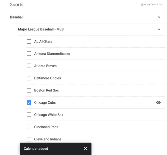 Sports pievienots Google kalendāram