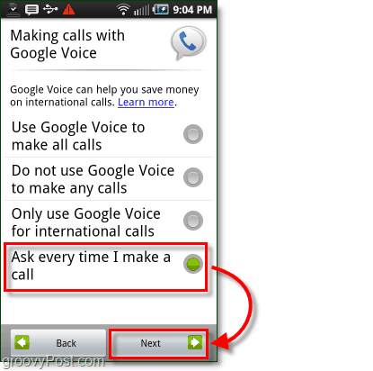 Google Voice Android mobilās konfigurācijas lietošanas preferencē