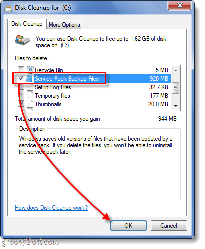 servisa pakotnes rezerves faila tīrīšana Windows 7