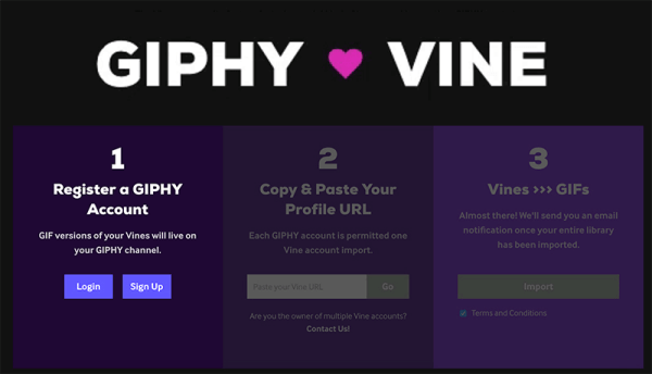 GIPHY izlaida jaunu rīku GIPHY ❤ Vine, kas visus jūsu izveidotos Vīnogulājus var pārveidot par koplietojamiem GIF.