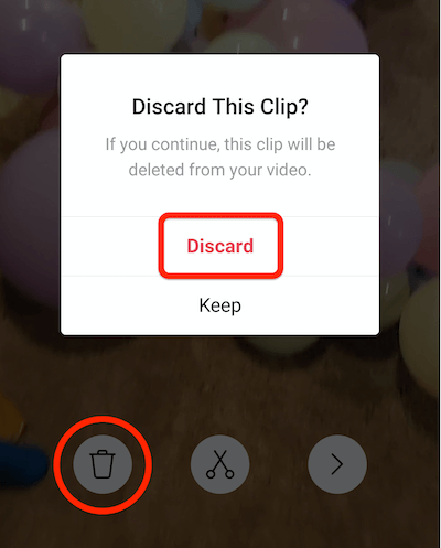 miskastes izvēlnes opcija, lai izmestu klipu no jūsu Instagram spoles