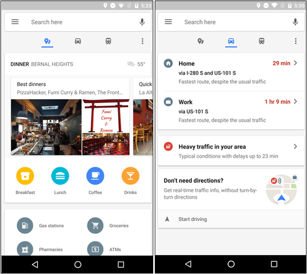 Google Maps Android ierīcēm Informācijas iegūšana reāllaikā par darbu uz mājām