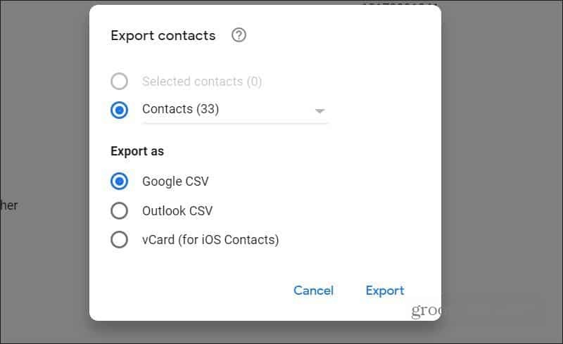 eksportēt kontaktus