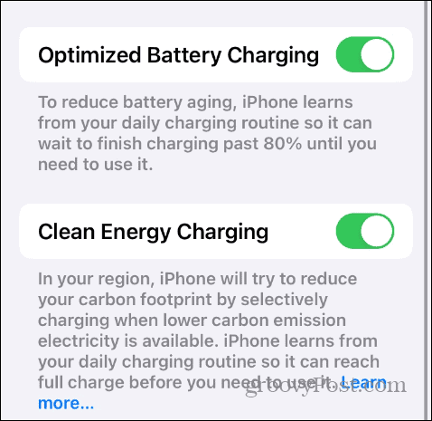 Akumulatora uzlādes iestatījumi operētājsistēmā iOS