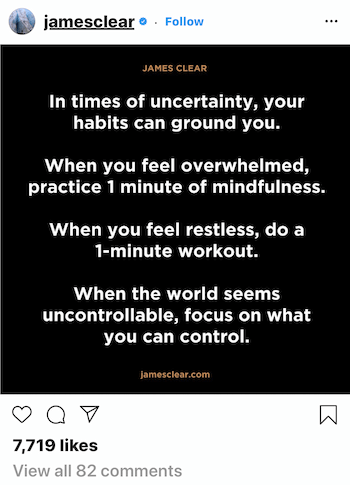 Džeimsa Klīrera Instagram ziņa par to, kā ieradumi var pamatot jūs nenoteiktības laikā