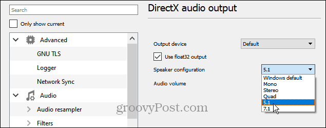 5.1 telpiskā audio uz VLC