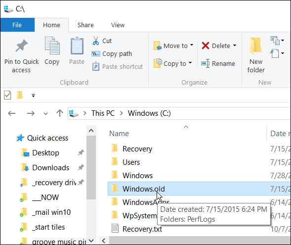 Neizdzēsiet Windows.old, ja vēlaties atgriezties no Windows 10 uz iepriekšējo versiju pirmo 30 dienu laikā