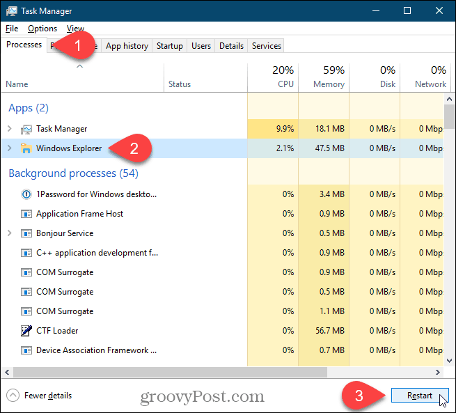 Restartējiet Windows Explorer procesu
