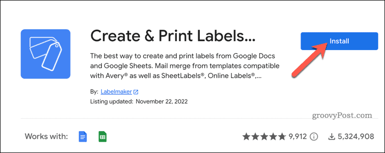 Instalējiet etiķetes papildinājumu pakalpojumā Google dokumenti
