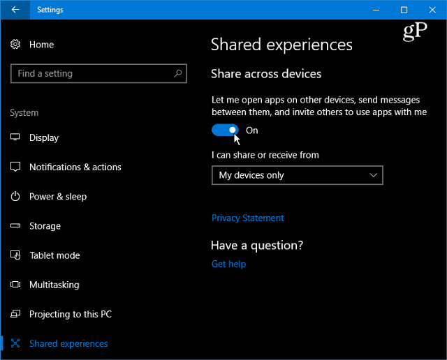Kā iespējot un izmantot koplietoto pieredzi sistēmā Windows 10