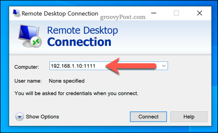 Windows attālās darbvirsmas savienojuma izveide, izmantojot pielāgotu RDP portu