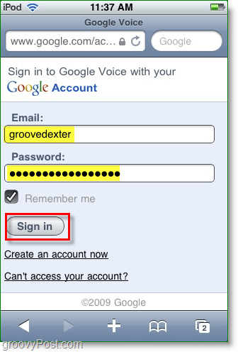 atrodiet Google balss mobilās lietotnes vietni un pēc tam ievadiet savus akreditācijas datus