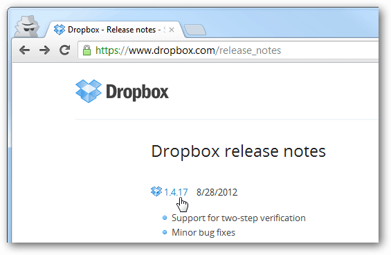 dropbox izlaišanas piezīmes par katru versiju
