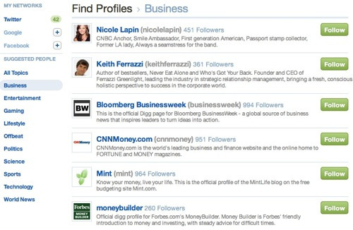 New Digg Follow Users by Topics