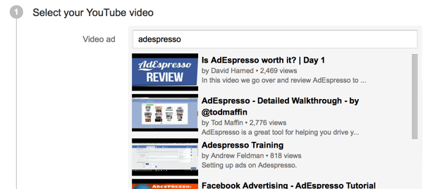 meklējiet reklāmas videoklipu pēc atslēgvārda vai URL