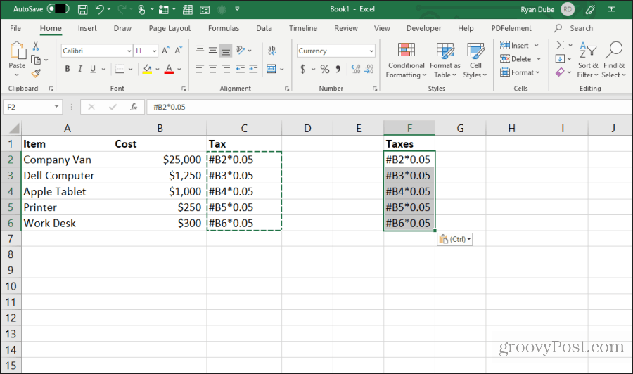 rediģētu formulu ielīmēšana excel formātā