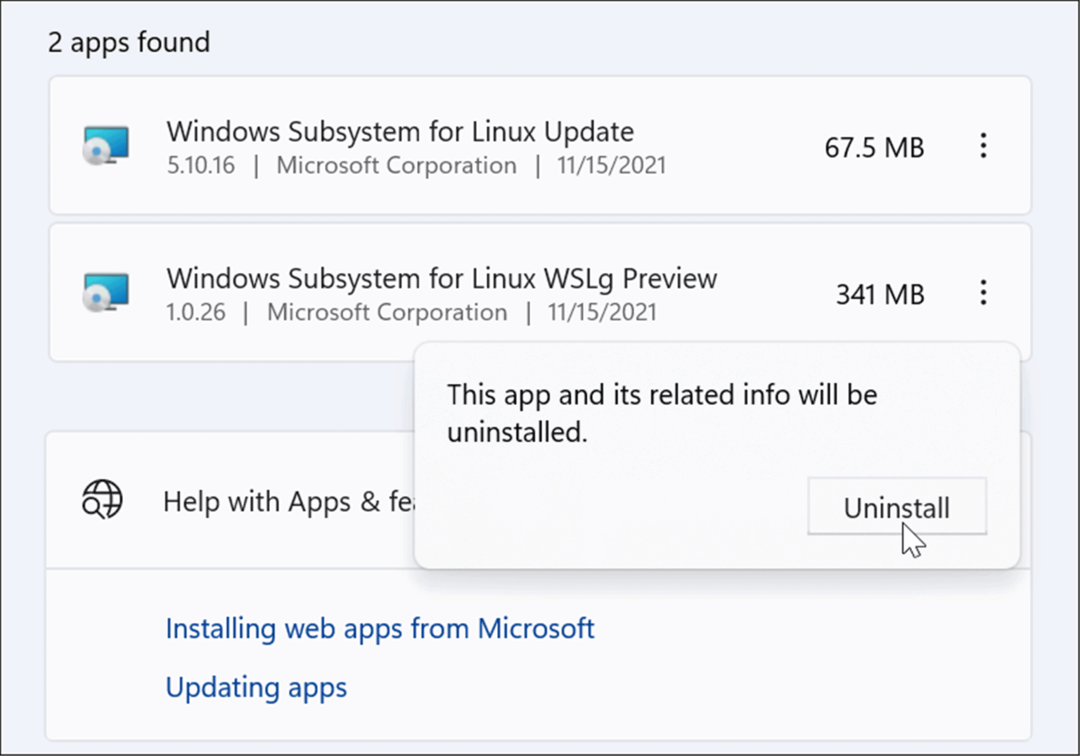pārbaudiet Linux atinstalēšanu no Windows 11