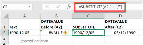 Funkcija SUBSTITUTE programmā Excel