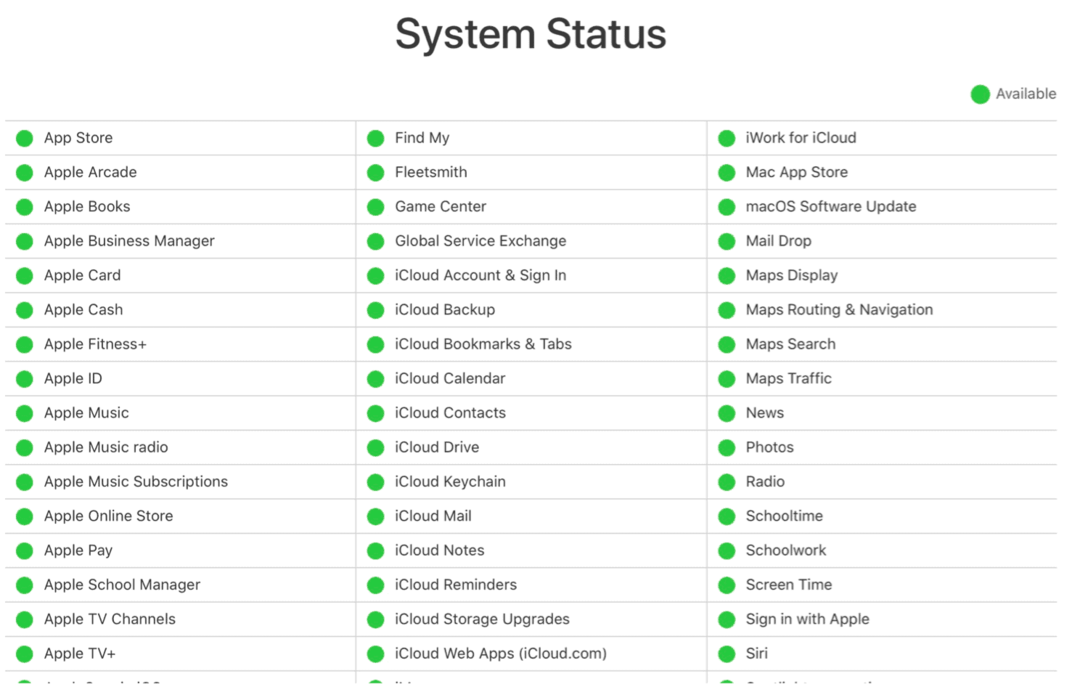 Labojiet iCloud problēmas: iCloud sistēmas statuss