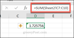 Excel SUM formula, izmantojot šūnu diapazonu no citas darblapas