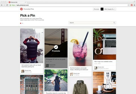 Pinterest ļauj atlasīt reklamēto tapu kampaņu attēlu un atslēgvārdus. 