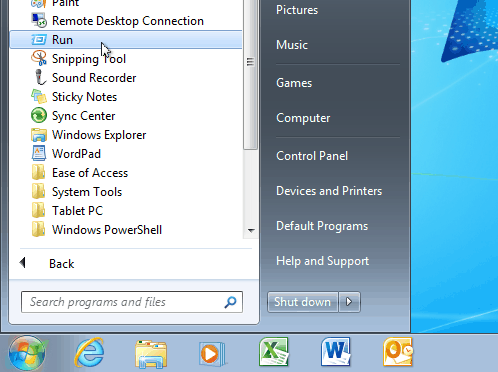 Windows 7 sākuma izvēlne