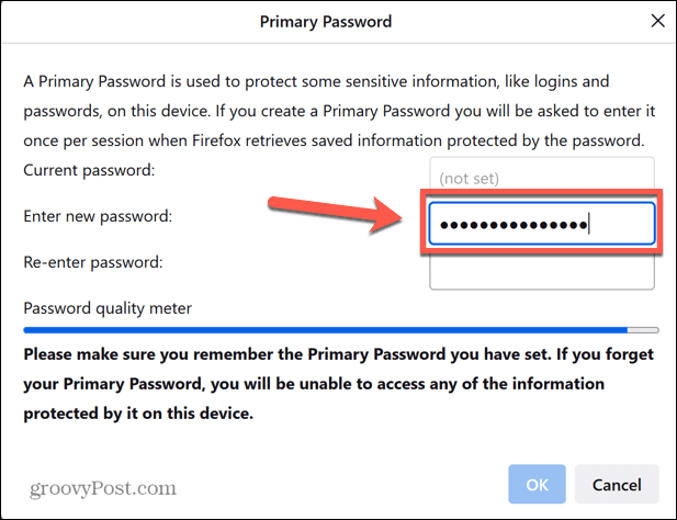 firefox jaunā primārā parole