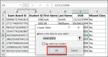 Standarta tabulas izveidošana programmā Excel