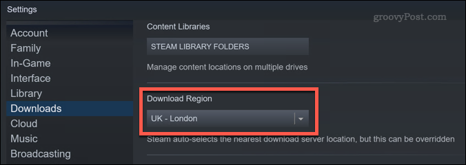 Steam lejupielādes reģiona iestatīšana