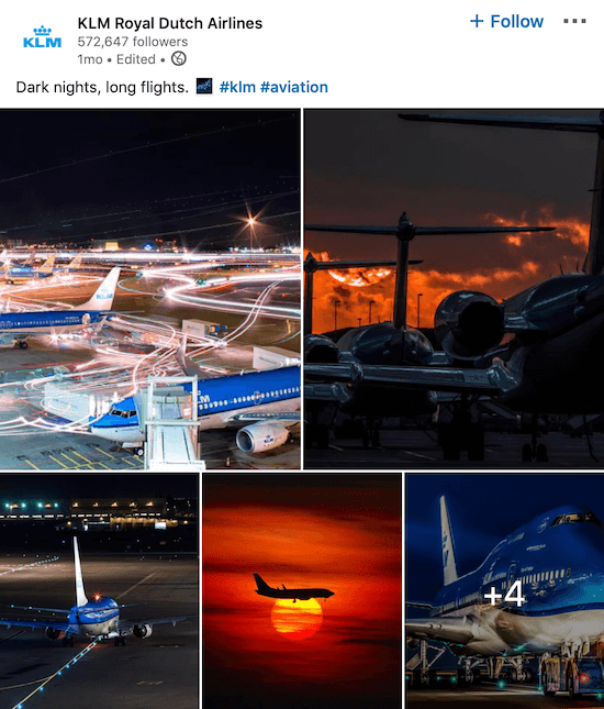 KLM LinkedIn lapas ziņa vairākām fotogrāfijām