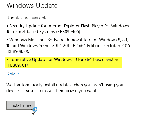 Tagad pieejams Windows 10 kumulatīvais atjauninājums KB3097617