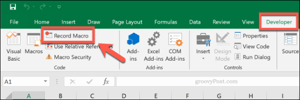 Poga Ierakstīt makro makro programmā Microsoft Excel