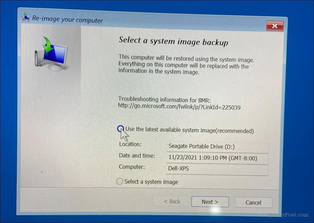 Kā atgūt Windows 11, izmantojot sistēmas attēla dublējumu