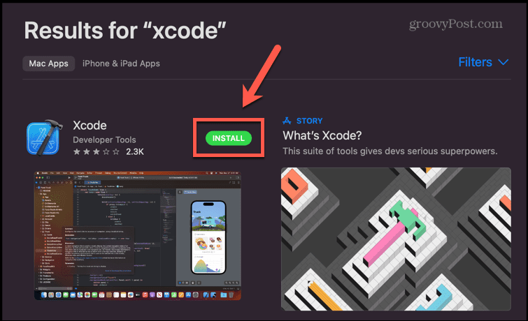lietotņu veikals instalējiet xcode