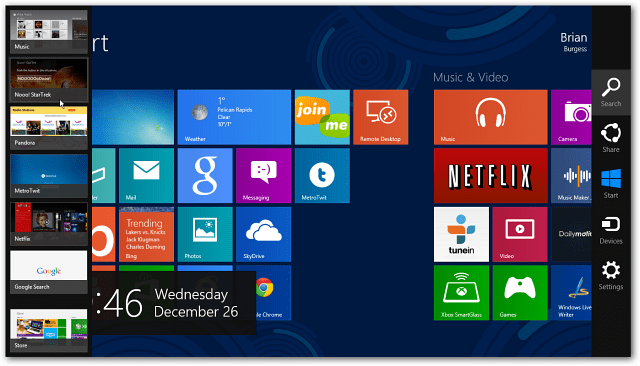 Atspējojiet Windows 8 karstos stūrus, lai parādītu Charms Bar un Switcher