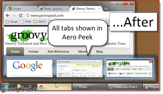Iespējojiet Aero Peek visās Google Chrome cilnēs
