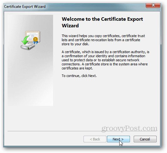 Windows sertifikātu eksportēšana