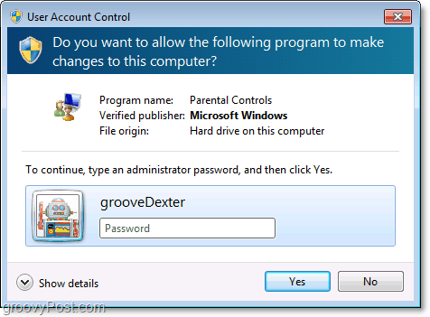 Windows 7 var ignorēt vecāku kontroles pārstrukturēšanu, ievadot administratora paroli